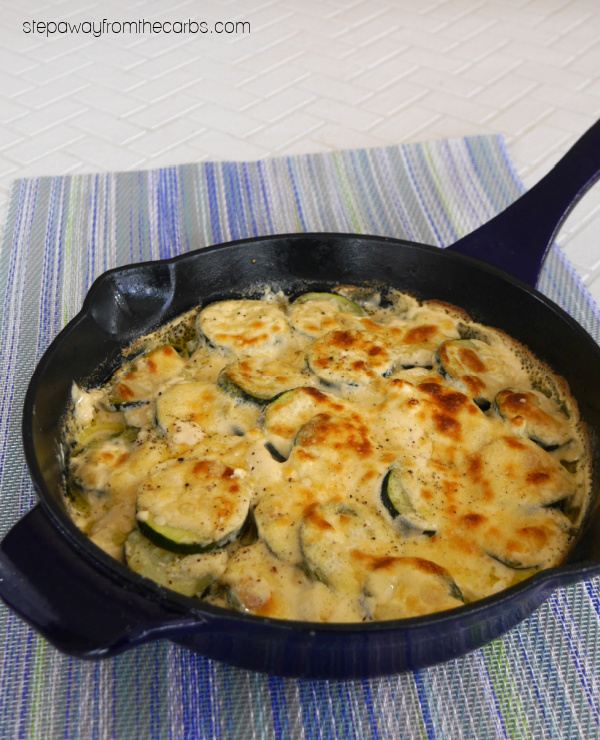 Low Carb Scalloped Zucchini - sliced zucchini baked with a rich cheese sauce