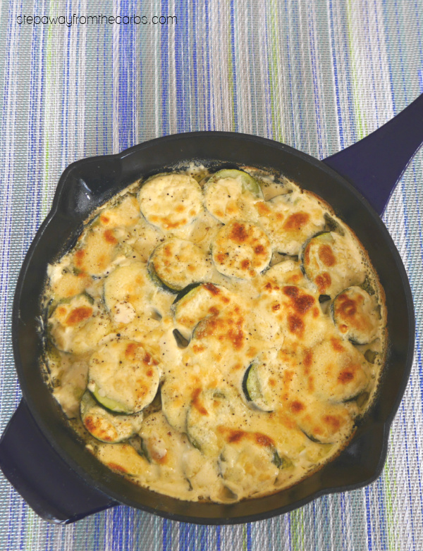 Low Carb Scalloped Zucchini - sliced zucchini baked with a rich cheese sauce