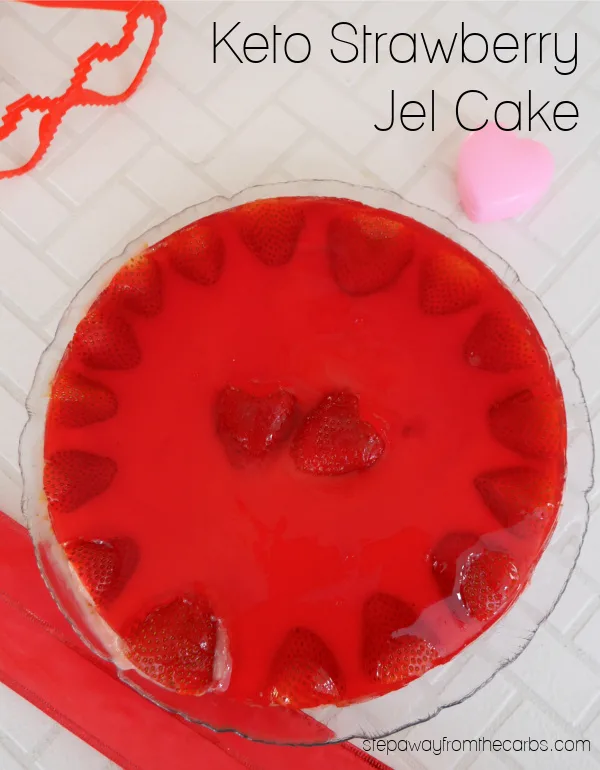 Keto Strawberry Jel Cake - a nutty base, then a layer of strawberry vanilla pudding, finished with strawberry jel
