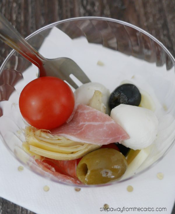 Low Carb Antipasto Cups - the perfect appetizer or snack for a socially distanced gathering!