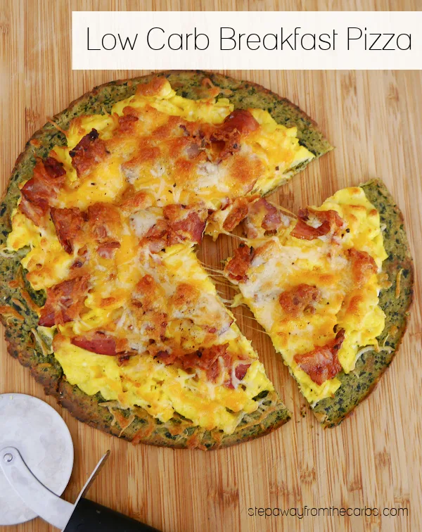 Low Carb Breakfast Pizza - with scrambled eggs, bacon, and cheese on a keto-friendly crust Low Carb Breakfast Pizza - with scrambled eggs, bacon, and cheese on a keto-friendly crust