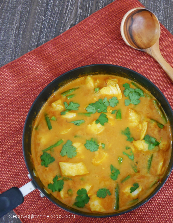 Low Carb Indian Fish Curry - a super easy recipe with fresh cod, green beans, coconut, tomato, and spices