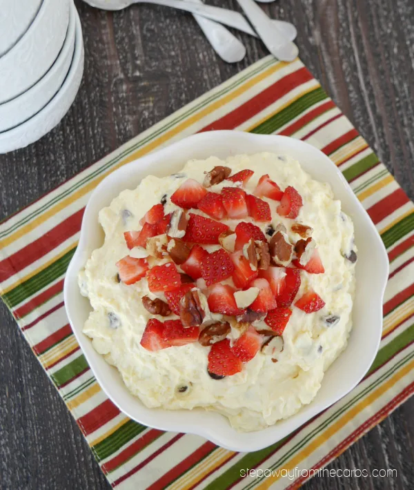 Low Carb Banana Split Fluff - a delicious and easy dessert with a ton of keto friendly topping and mix-in ideas!