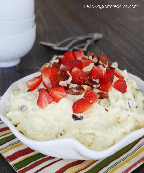 Low Carb Banana Split Fluff - a delicious and easy dessert with a ton of keto friendly topping and mix-in ideas!