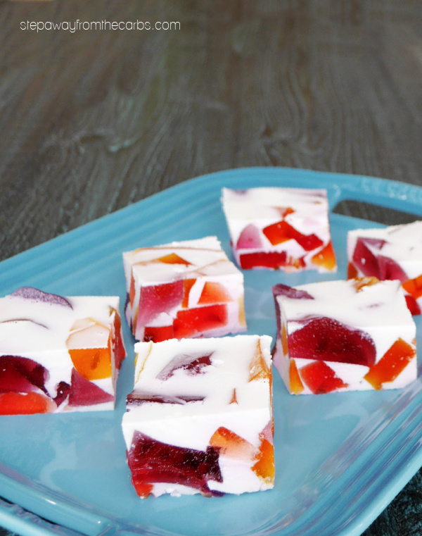 Low Carb "Broken Glass" Jel Dessert - a retro treat that's sugar free and keto friendly! Made with Simply Delish.