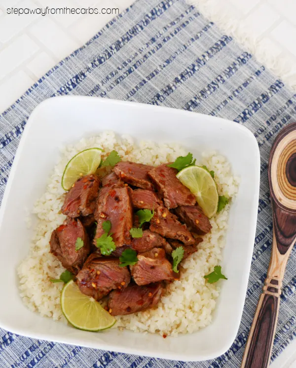 Low Carb Crying Tiger Steak - a spicy Thai dish served over cauliflower rice