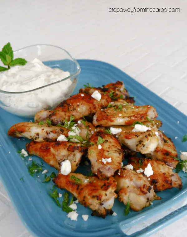 Keto Greek Souvlaki Wings - chicken wings are marinated in Mediterranean flavors then broiled to crispy perfection!