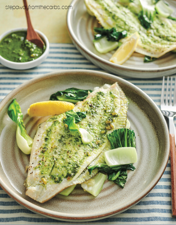 Pesto Flounder Fillets with Bok Choy - a quick and easy keto and low carb meal