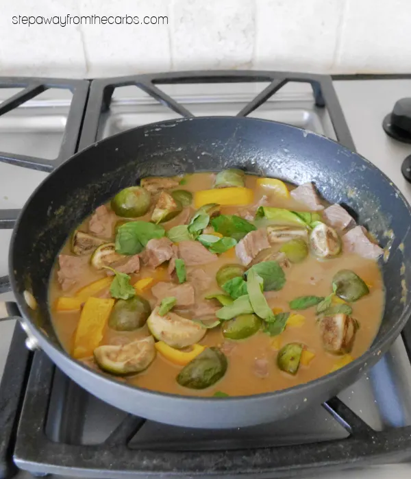 Low Carb Thai Green Curry - with steak, Thai eggplant, lime leaves, Thai basil, and more!