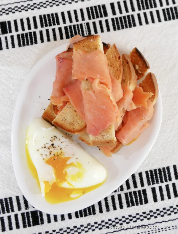 Low Carb Smoked Salmon Toast Sticks with Poached Eggs - a special keto-friendly brunch recipe