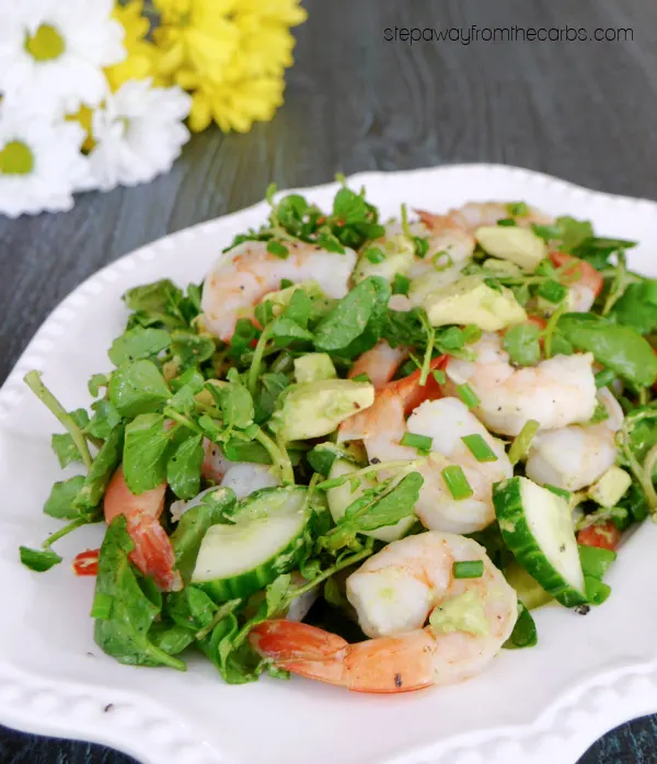 Watercress Salad with Shrimp, Avocado and Cucumber - a delicious low carb lunch or appetizer recipe