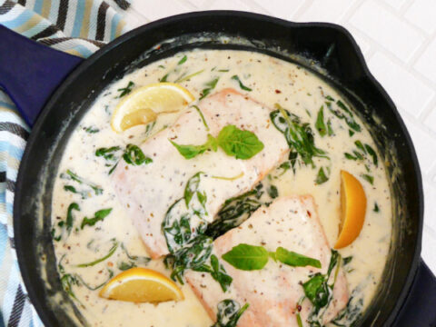 Keto Creamy Salmon with Spinach and Basil