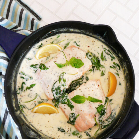 Keto Creamy Salmon with Spinach and Basil
