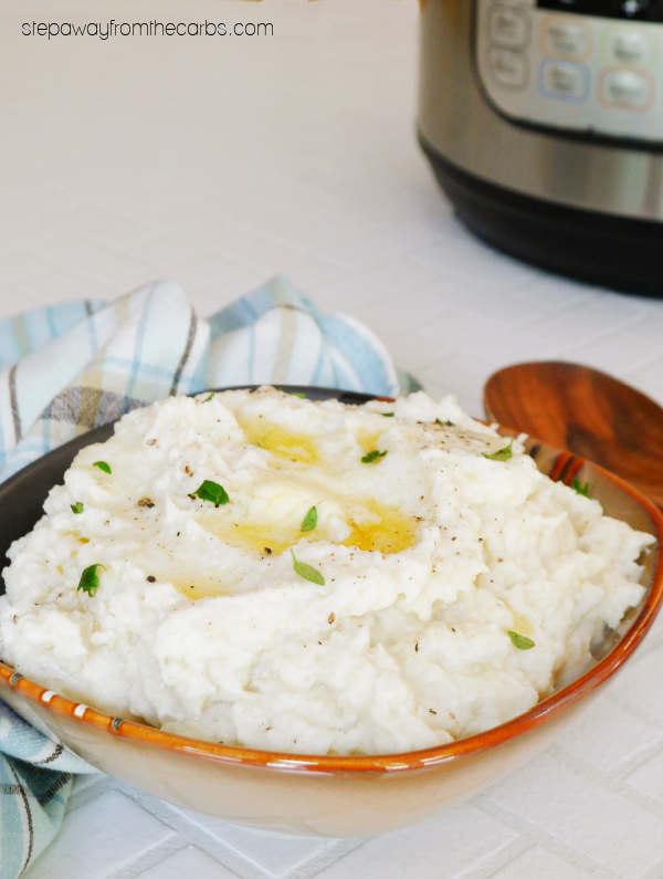 Cheesy Mashed Cauliflower - a low carb side dish recipe made in the Instant Pot!