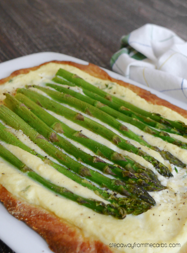 Keto Asparagus Tart with Ricotta and Thyme - a low carb vegetarian appetizer or lunch recipe made with fathead dough
