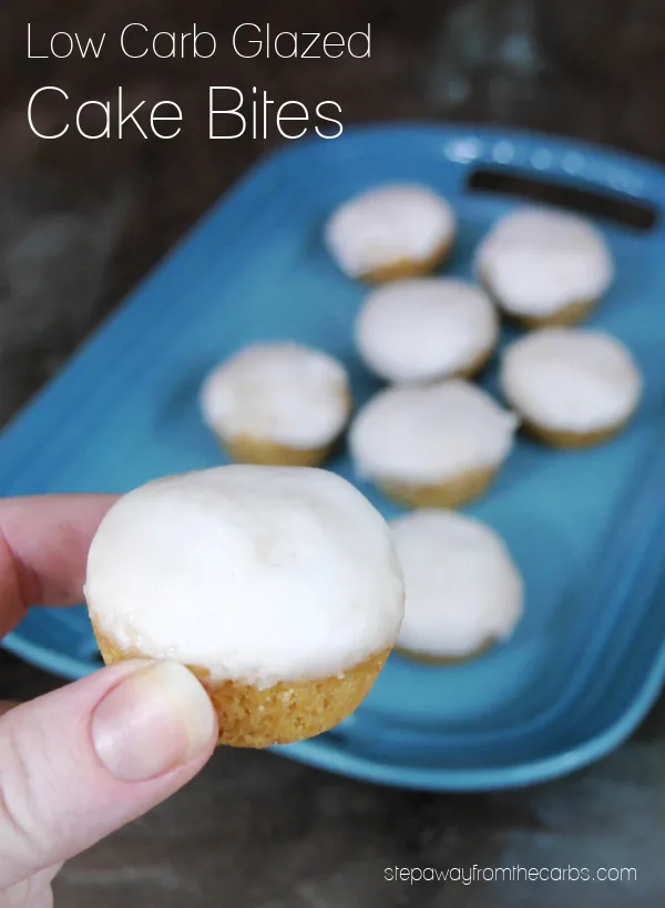 Low Carb Glazed Cake Bites - cute little sweet treats that are gluten free and sugar free! Low Carb Glazed Cake Bites - cute little sweet treats that are gluten free and sugar free!