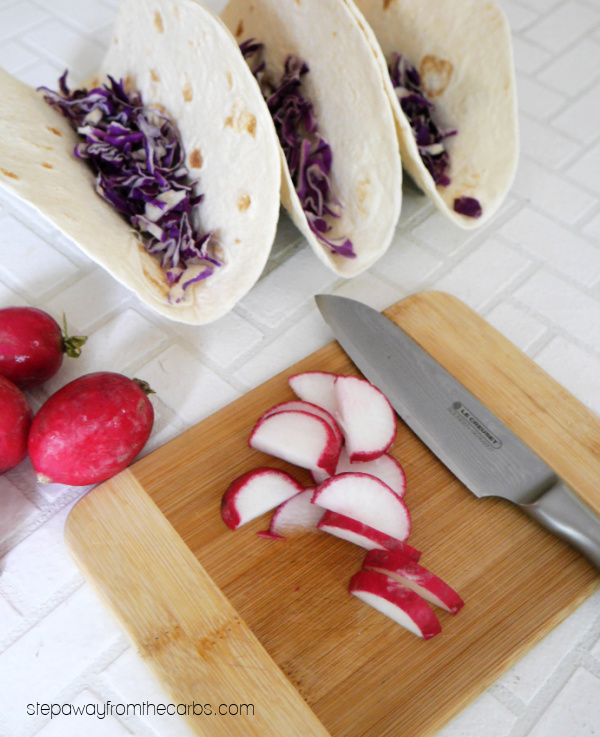 Low Carb Ahi Tuna Tacos - delicious soft tacos made with fresh tuna, veggies, and spicy mayo