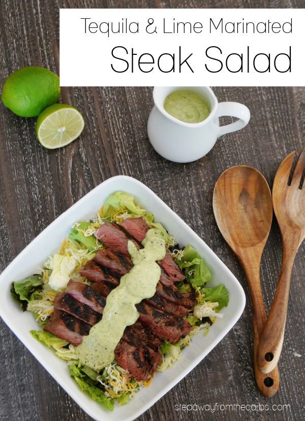 Tequila & Lime Marinated Steak Salad - a low carb dish served with an avocado dressing