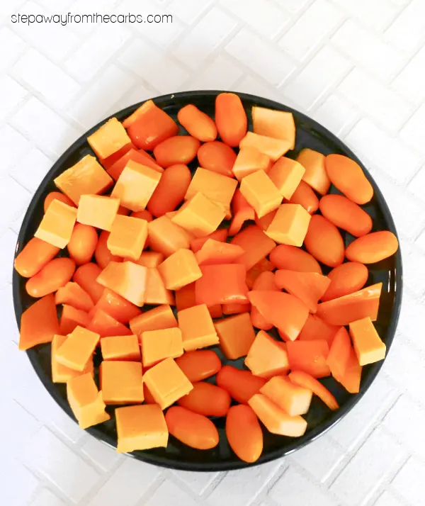 Keto Halloween Snack Tray - a delicious combination of orange and black low carb snack foods!
