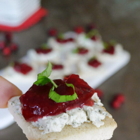Low Carb Crostini with Cranberries and Herbed Cheese