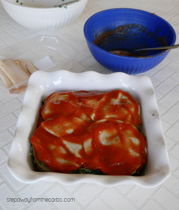 Low Carb Spinach Lasagna - with sliced deli chicken instead of pasta sheets!