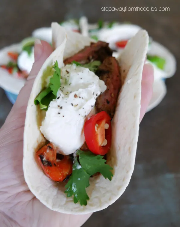 Low Carb Steak Tacos with Burrata - a colorful and flavorful dish to share!
