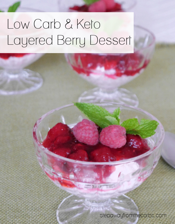 Low Carb Layered Berry Dessert - a sweetened whipped cream layer topped with a fruity jel layer!