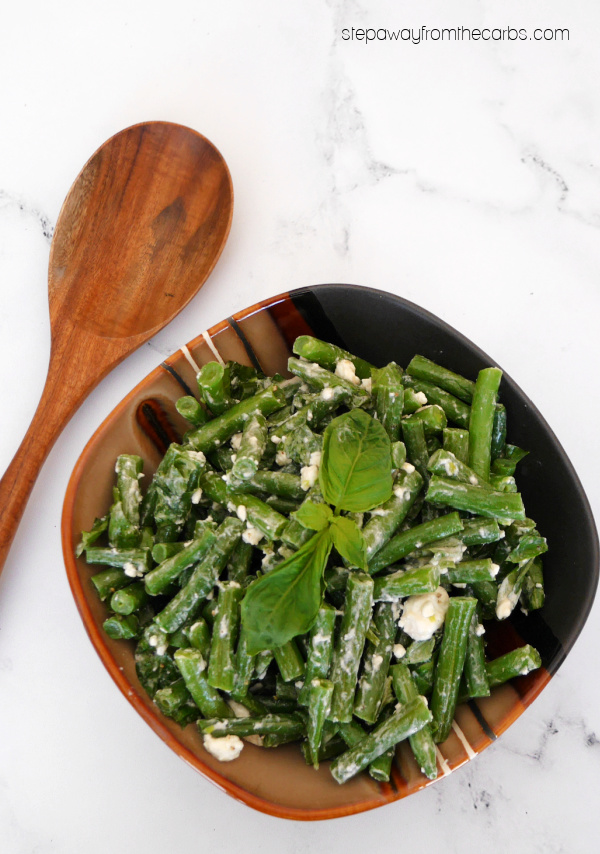 Green Bean Salad with Basil and Goat Cheese - a delicious low carb dish that can be served cold or warm!