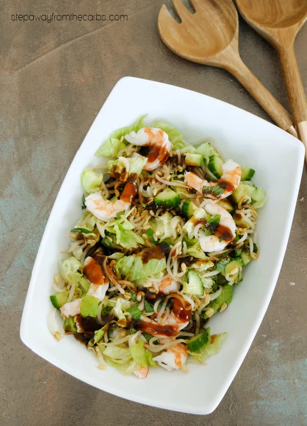 Keto Spring Roll in a Bowl - a delicious salad with shrimp, vegetables, and Thai basil!