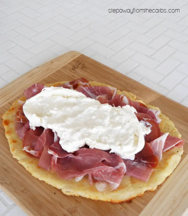 Low Carb Flatbread with Burrata, Prosciutto, and Honey - a delicious dish as an appetizer or brunch to share!