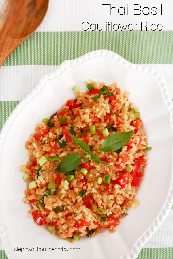 Thai Basil Cauliflower Rice - a fragrant and delicious low carb and keto friendly side dish recipe Thai Basil Cauliflower Rice - a fragrant and delicious low carb and keto friendly side dish recipe