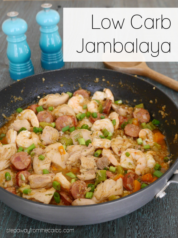 Low Carb Jambalaya - a classic Cajun dish with chicken, shrimp, sausage, and cauliflower rice!