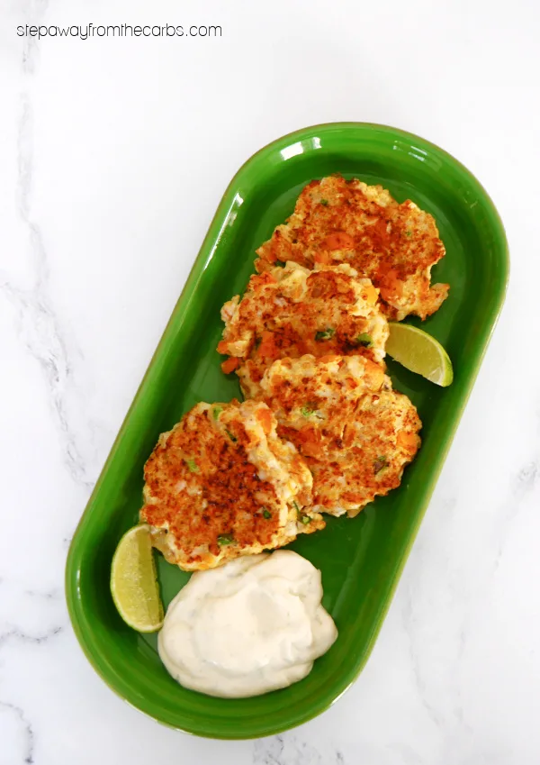 Low Carb Shrimp Fritters with Lime Mayo - a tasty keto-friendly appetizer or lunch recipe