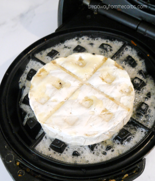 Waffle Iron "Baked" Brie - served with toasted pecans and low carb honey!