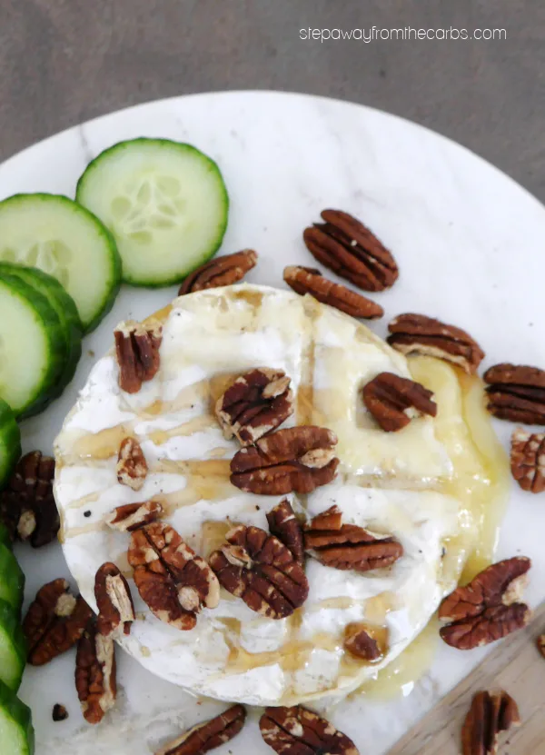 Waffle Iron "Baked" Brie - served with toasted pecans and low carb honey!