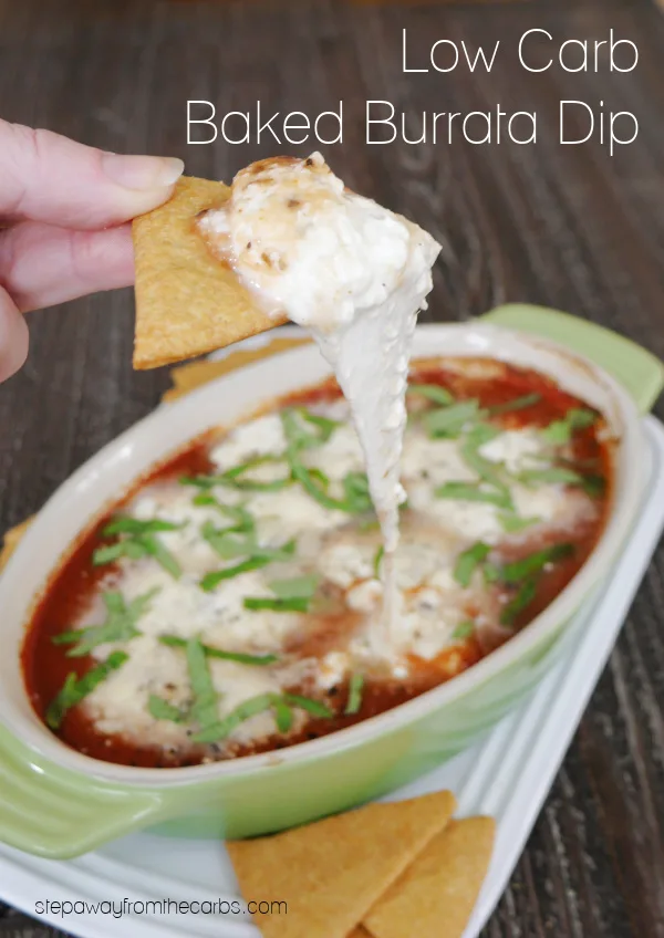 Low Carb Baked Burrata Dip - ooey gooey warm cheesy dip to share! Low Carb Baked Burrata Dip - ooey gooey warm cheesy dip to share!