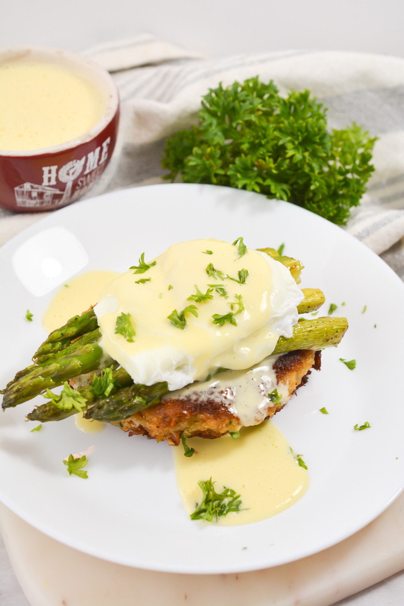 Keto Crab Cake and Asparagus Eggs Benedict