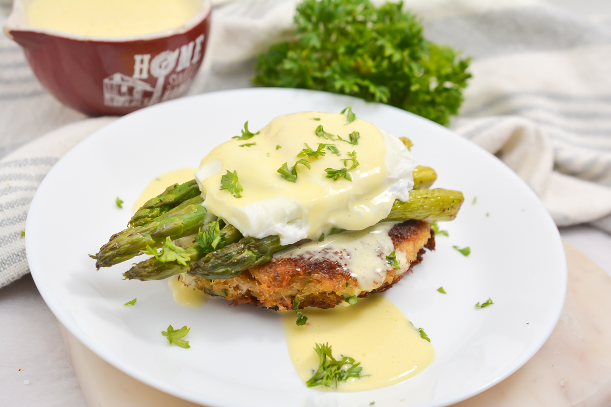 Keto Crab Cake and Asparagus Eggs Benedict