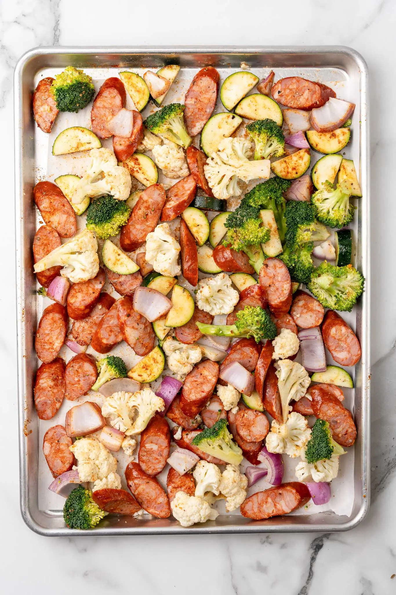 keto sheet pan sausage and veggies