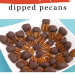 Low carb chocolate dipped pecans Pinterest graphic