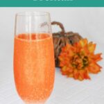 Glitter Halloween Cocktail Pinterest graphic with an orange glitter cocktail in a champagne flute