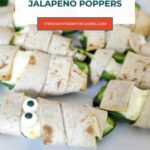 Halloween Jalapeño Poppers wrapped like mummies in low carb tortilla strips