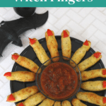 Halloween Witch Fingers - keto breadsticks with red pepper fingernails served with salsa