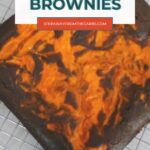 Keto Halloween Brownies Pinterest graphic with the swirled brownie slab on a cooling rack