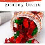 Keto Low Carb Gummy Bears Pinterest graphic with gummy bears spilling from a jar