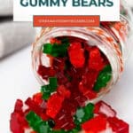 Keto Low Carb Gummy Bears Pinterest graphic with sugar free gummy bears