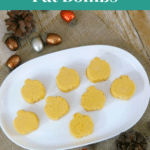 Keto pumpkin fat bombs Pinterest graphic with pumpkin-shaped fat bombs on a white plate