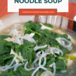 Konjac noodle soup with chicken and spinach Pinterest graphic