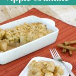 Low Carb Apple Crumble Pinterest graphic with a serving of jicama crumble