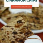 Low Carb Cinnamon Chips Pinterest pin with a chip dipped in whipped cream